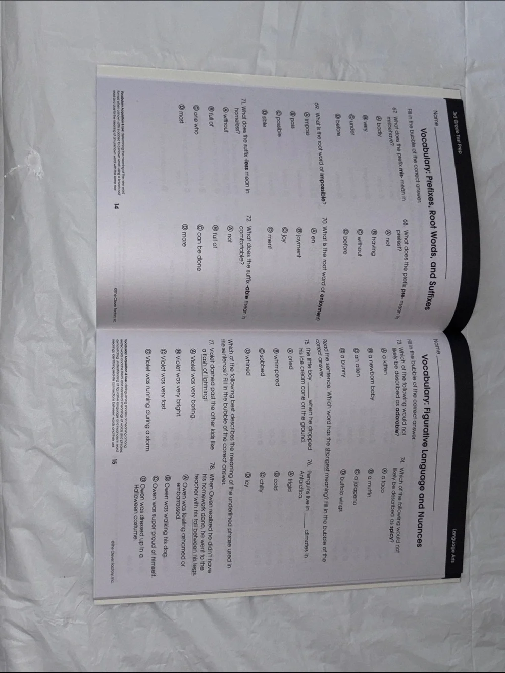 Language Arts Test Prep and Math Workbook - Purple Cover - Picture 2 of 4